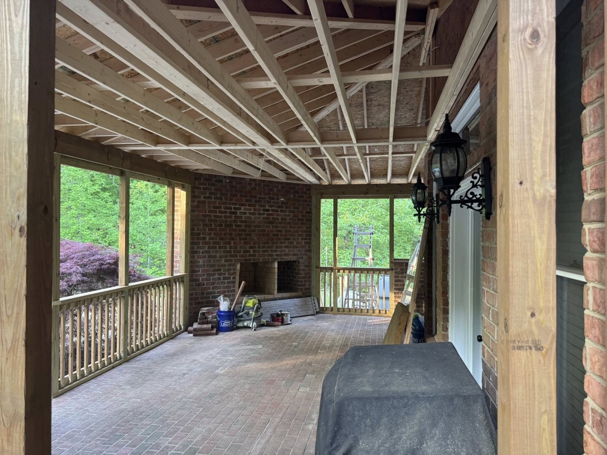 Screened porch with fireplace